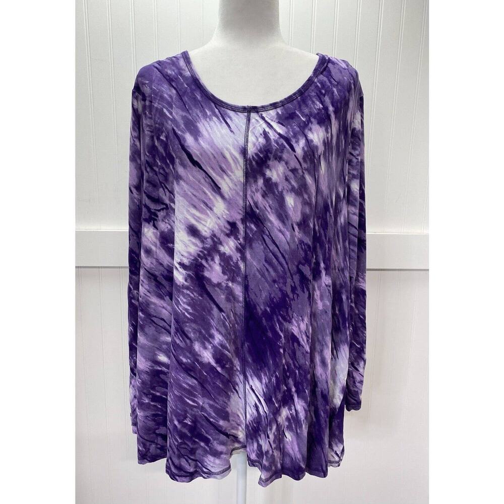 LIVI Active Top Purple Tie Dye Womens 22/24 Crossover Open Back Long Sleeve NEW